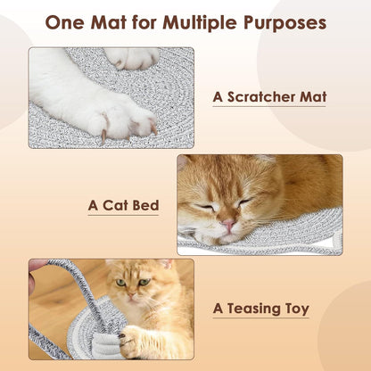 Cat Scratcher Mat Natural Cotton Rope Cat Scratch Pad Round Horizontal Floor Cat Scratching Pads For Indoor Cats  Cat Furniture Protector For Wall Couch Carpets  Sofas
